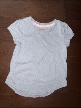 Cat & Jack Light Gray Short Sleeve Tee with Pink Neckline Trim